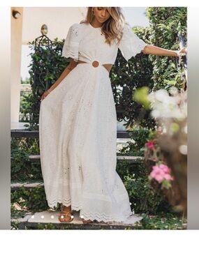 Petal & Pup $139 NWT MERLETTO CUT OUT MAXI DRESS - WHITE M